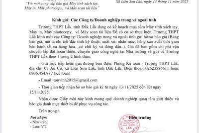 THÔNG BÁO MỜI CUNG CẤP BÁO GIÁ THIẾT BỊ CÔNG NGHỆ – TRƯỜNG THPT LĂK