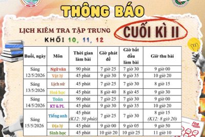 THÔNG BÁO LỊCH KIỂM TRA CUỐI KÌ II NĂM HỌC 2025 – 2026