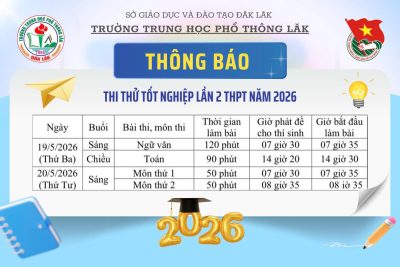 THÔNG BÁO LỊCH THI THỬ TỐT NGHIỆP THPT NĂM 2026 – ĐỢT 2 CỤM THI SỐ 05