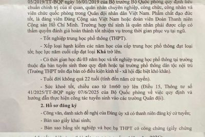 THÔNG BÁO VỀ VIỆC ĐĂNG KÝ NGUỒN CỬ TUYỂN ĐẠI HỌC QUÂN SỰ NĂM 2027