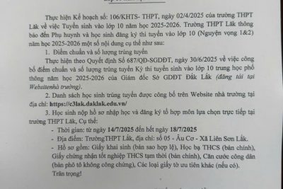 THÔNG BÁO: CÔNG BỐ ĐIỂM CHUẨN, DANH SÁCH TRÚNG TUYỂN VÀ THỦ TỤC NHẬP HỌC LỚP 10 NĂM HỌC 2025 – 2026